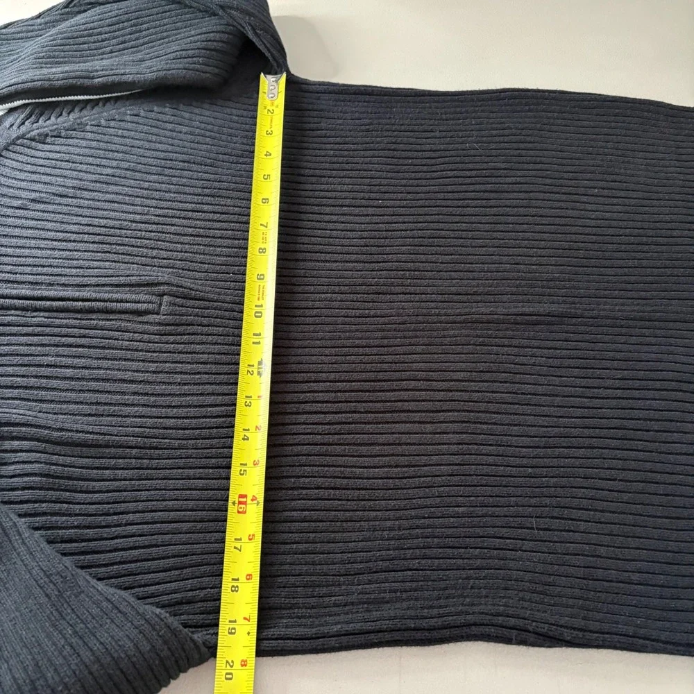 American Rag Mens XL Black Ribbed Quarter Zip Sweater Stripe Sleeve Mock Neck